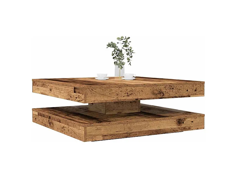 Table basse rotative à 360 degrés vieux bois 90x90x34,5 cm