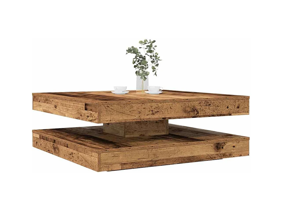 Table basse rotative à 360 degrés vieux bois 90x90x34,5 cm