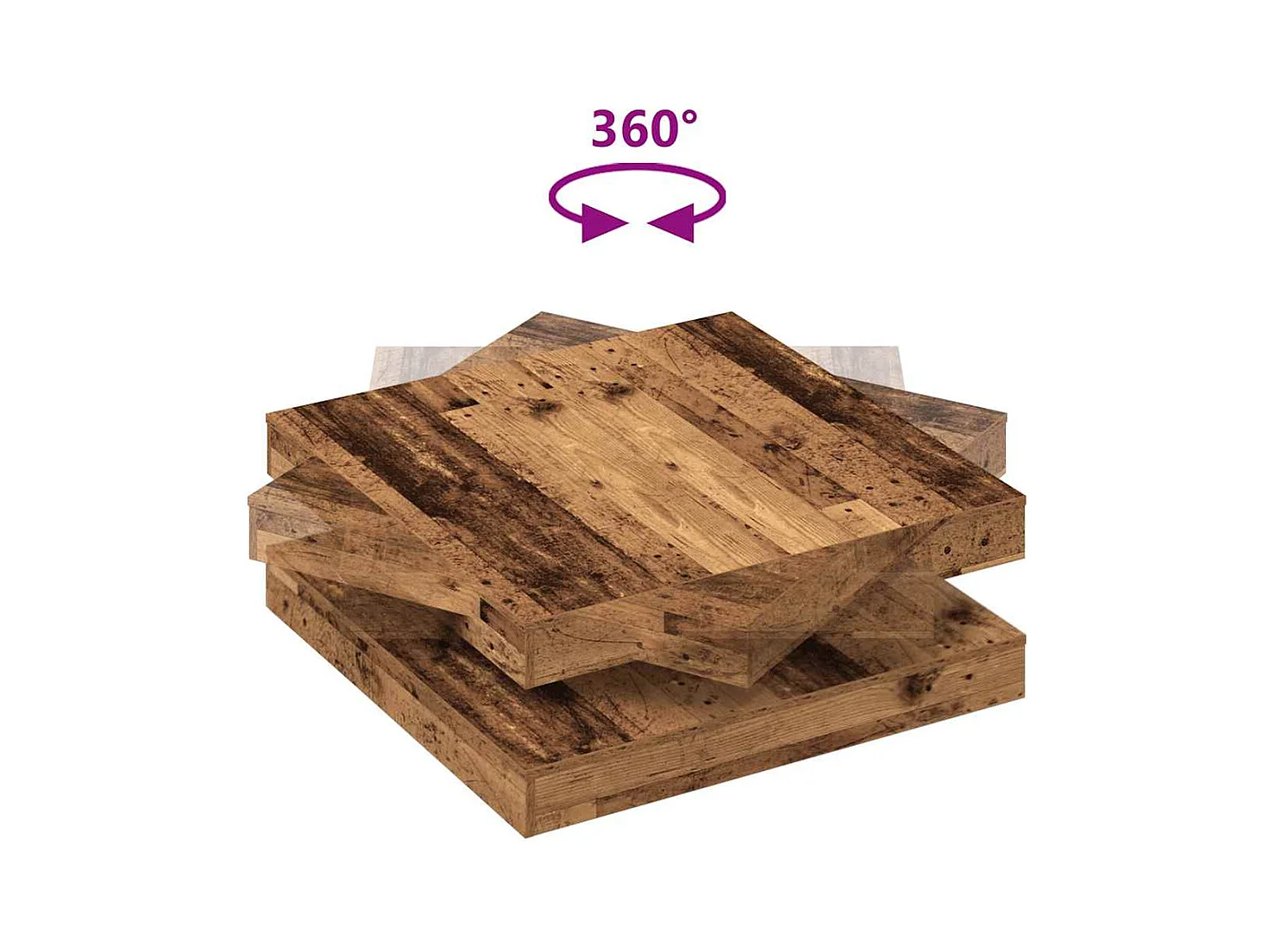 Table basse rotative à 360 degrés vieux bois 90x90x34,5 cm