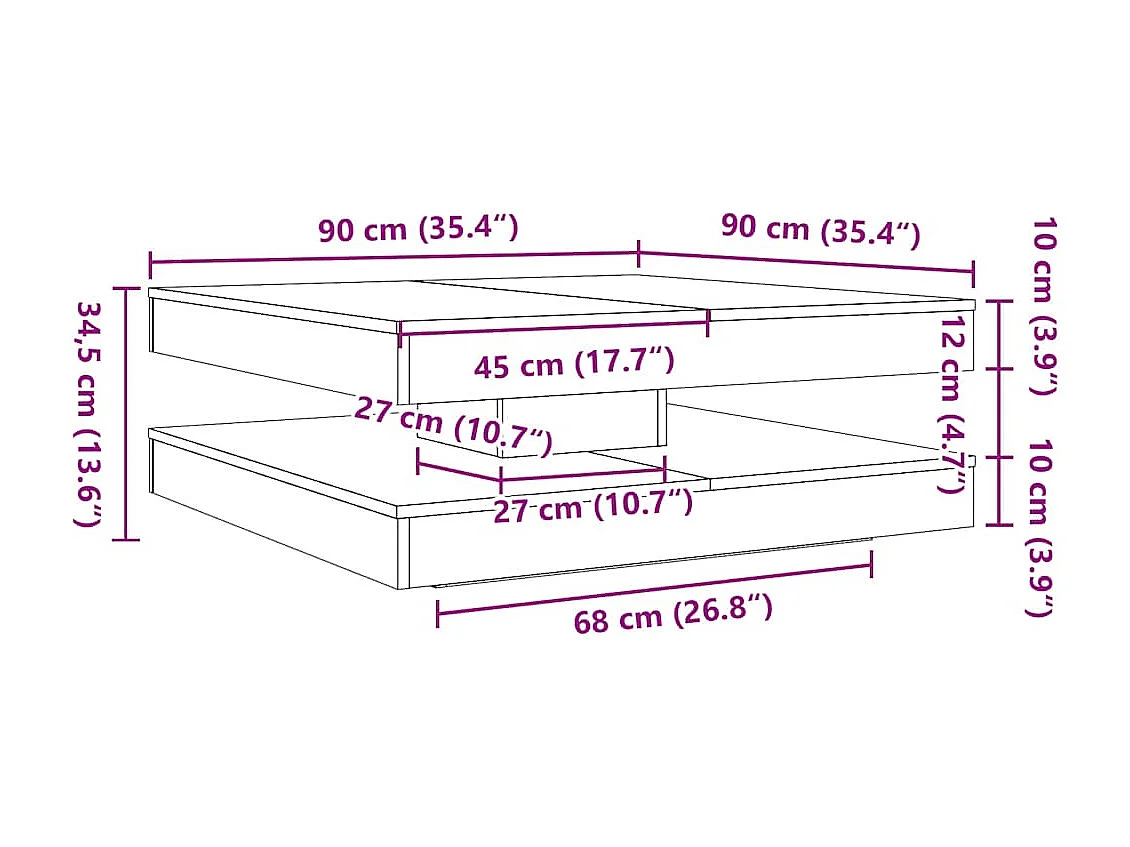 Table basse rotative à 360 degrés vieux bois 90x90x34,5 cm