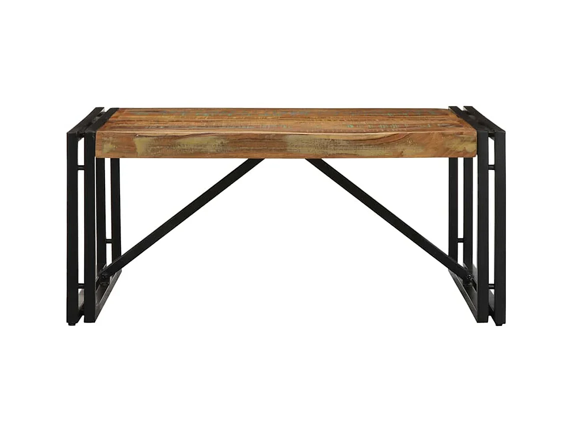 Table basse multicolore 80x80x35 cm bois de récupération massif