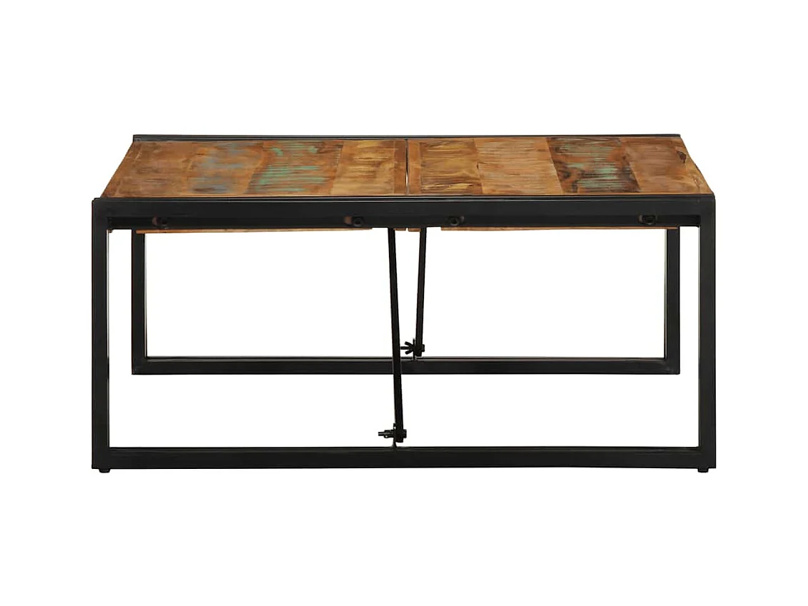 Table basse multicolore 80x80x35 cm bois de récupération massif