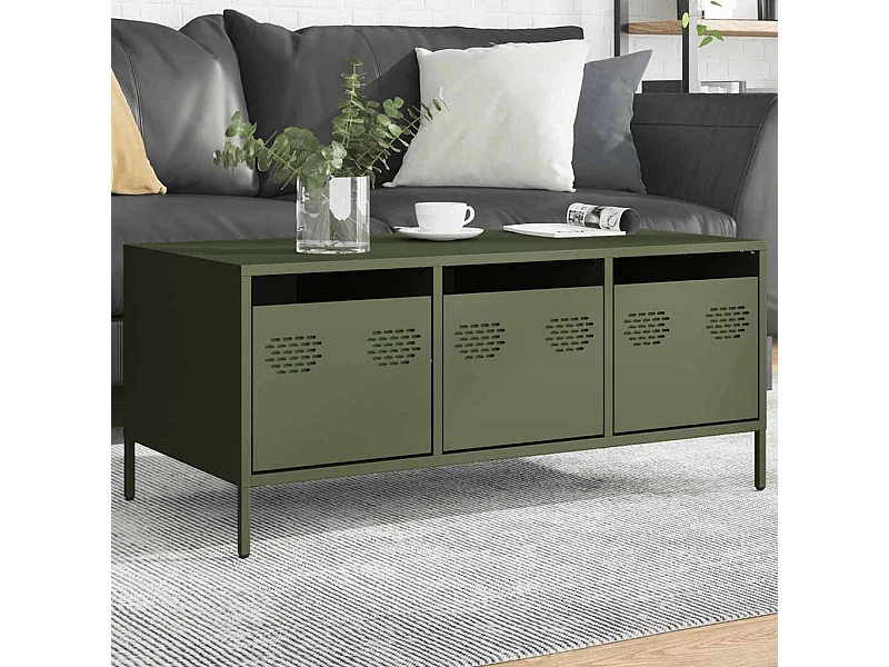 Mesa centro 101,5x50x43,5 cm aço laminado a frio verde-azeitona