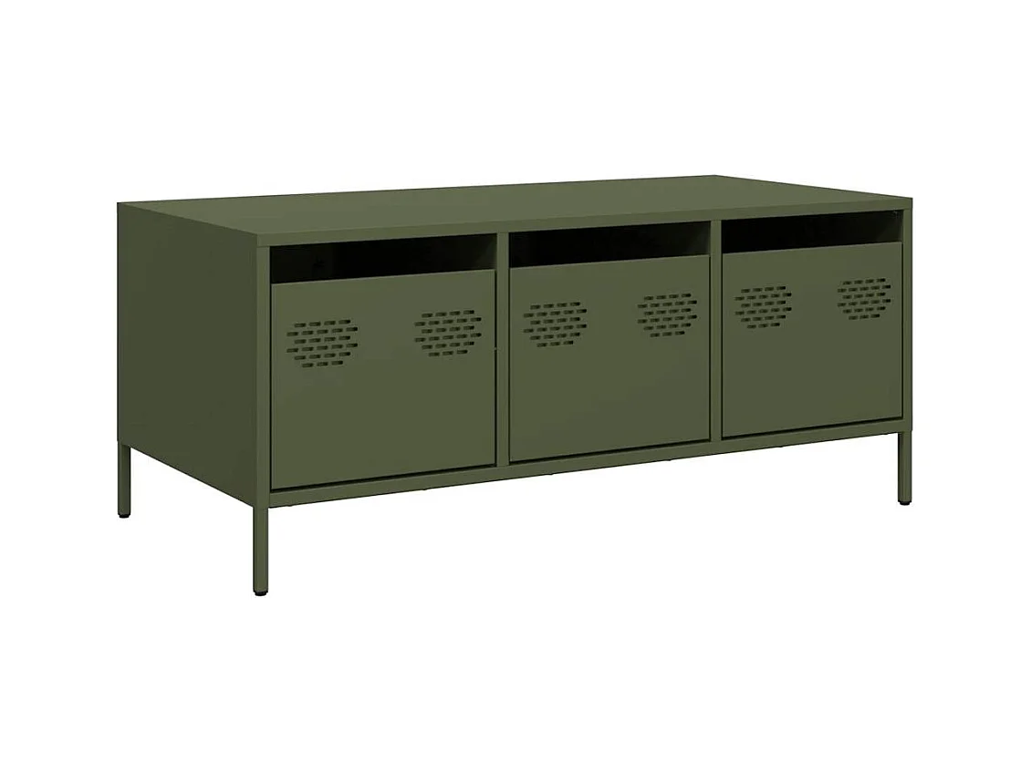Table basse vert olive 101,5x50x43,5 cm acier laminé à froid