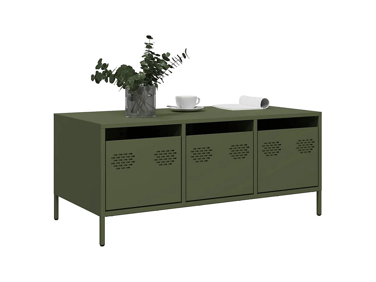 Table basse vert olive 101,5x50x43,5 cm acier laminé à froid