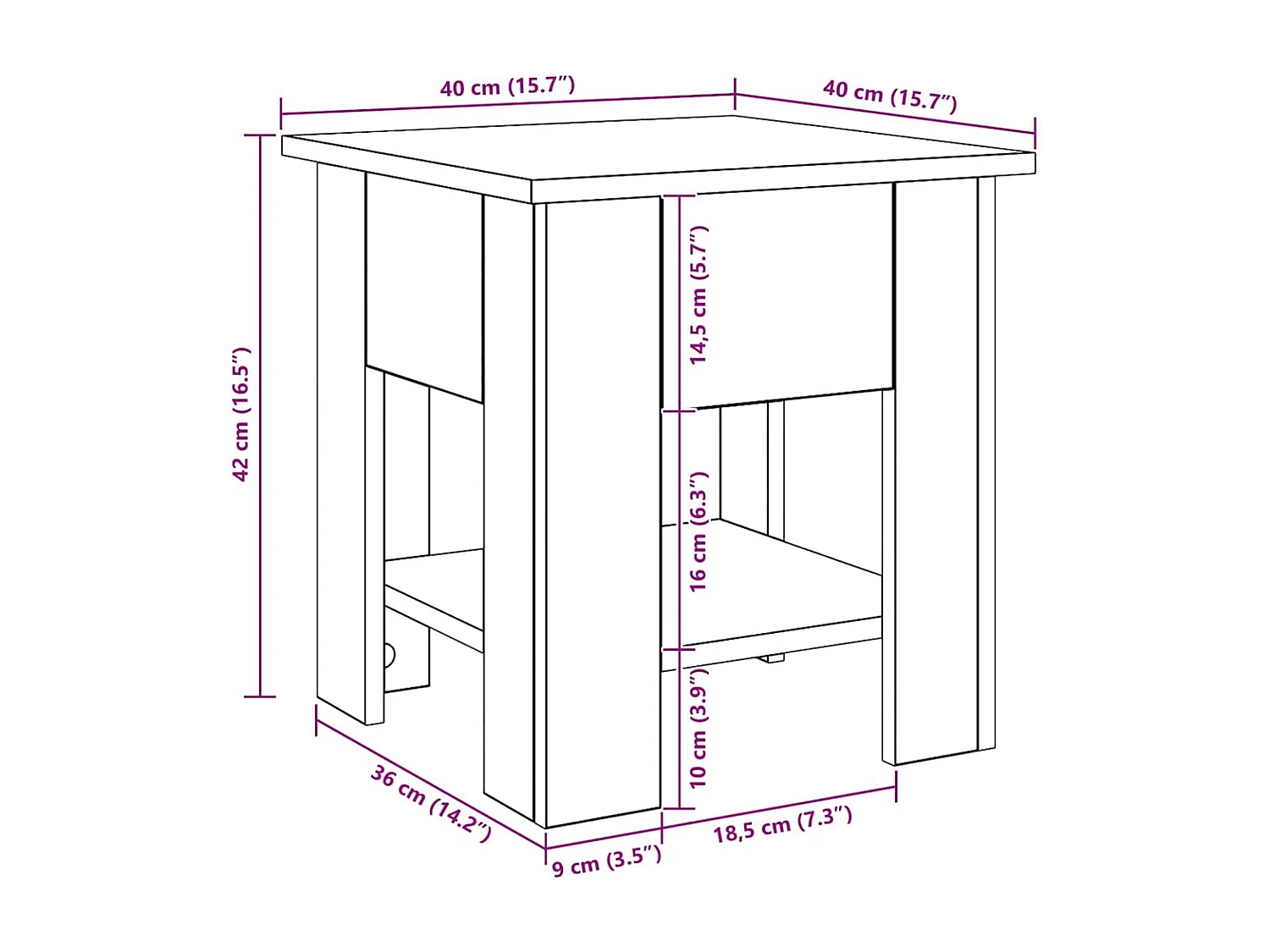 Mesa de centro 40x40x42 cm deriv. madeira carvalho artisiano