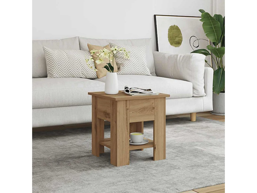 Table basse chêne artisanal 40x40x42 cm bois d'ingénierie