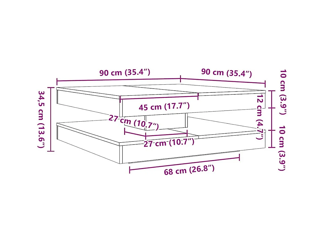 Table basse rotative à 360 degrés blanc 90x90x34,5 cm
