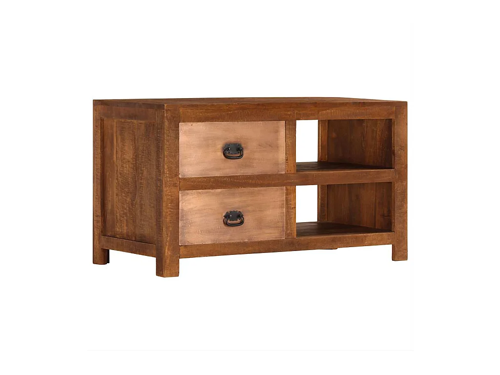 Mesa de centro con 2 cajones madera maciza de mango 90x40x50 cm