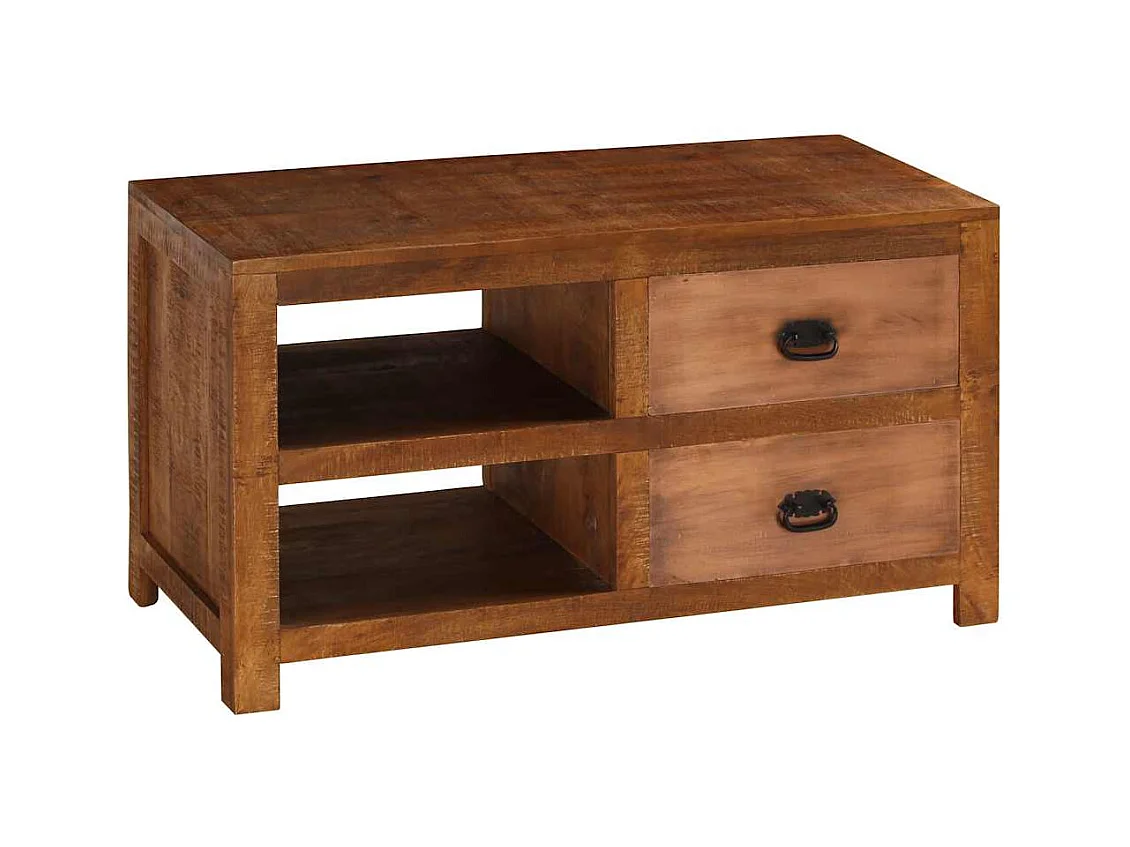 Mesa de centro con 2 cajones madera maciza de mango 90x40x50 cm