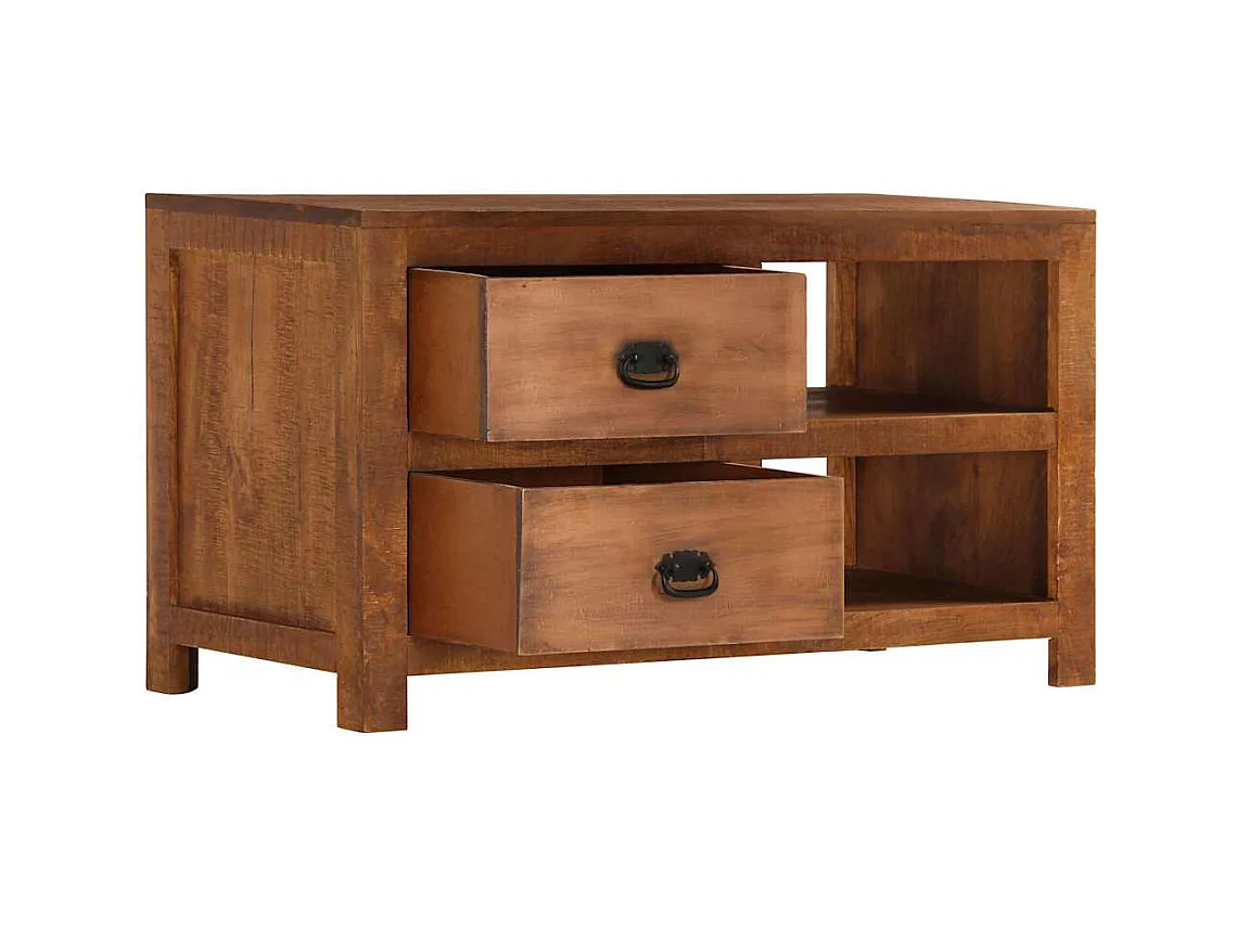 Mesa de centro con 2 cajones madera maciza de mango 90x40x50 cm