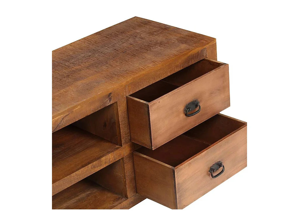 Mesa de centro con 2 cajones madera maciza de mango 90x40x50 cm