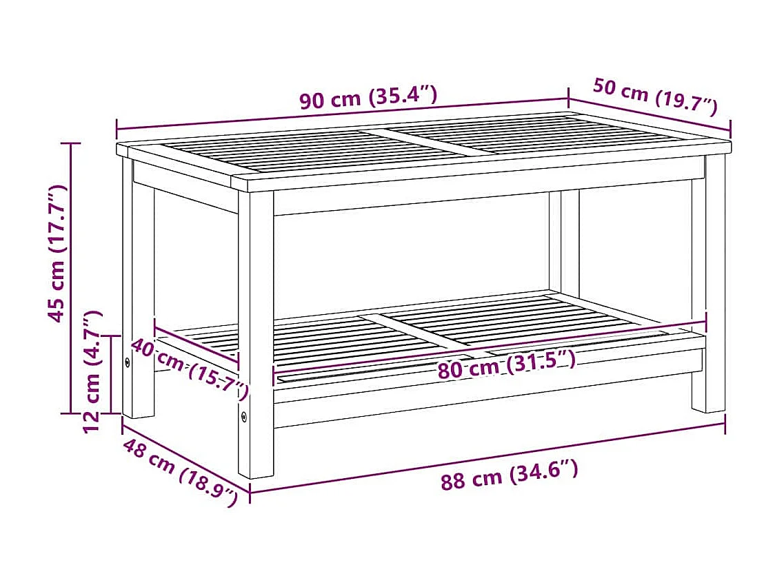 Table basse Marron 110 x 55 x 45 cm Bois d'acacia massif