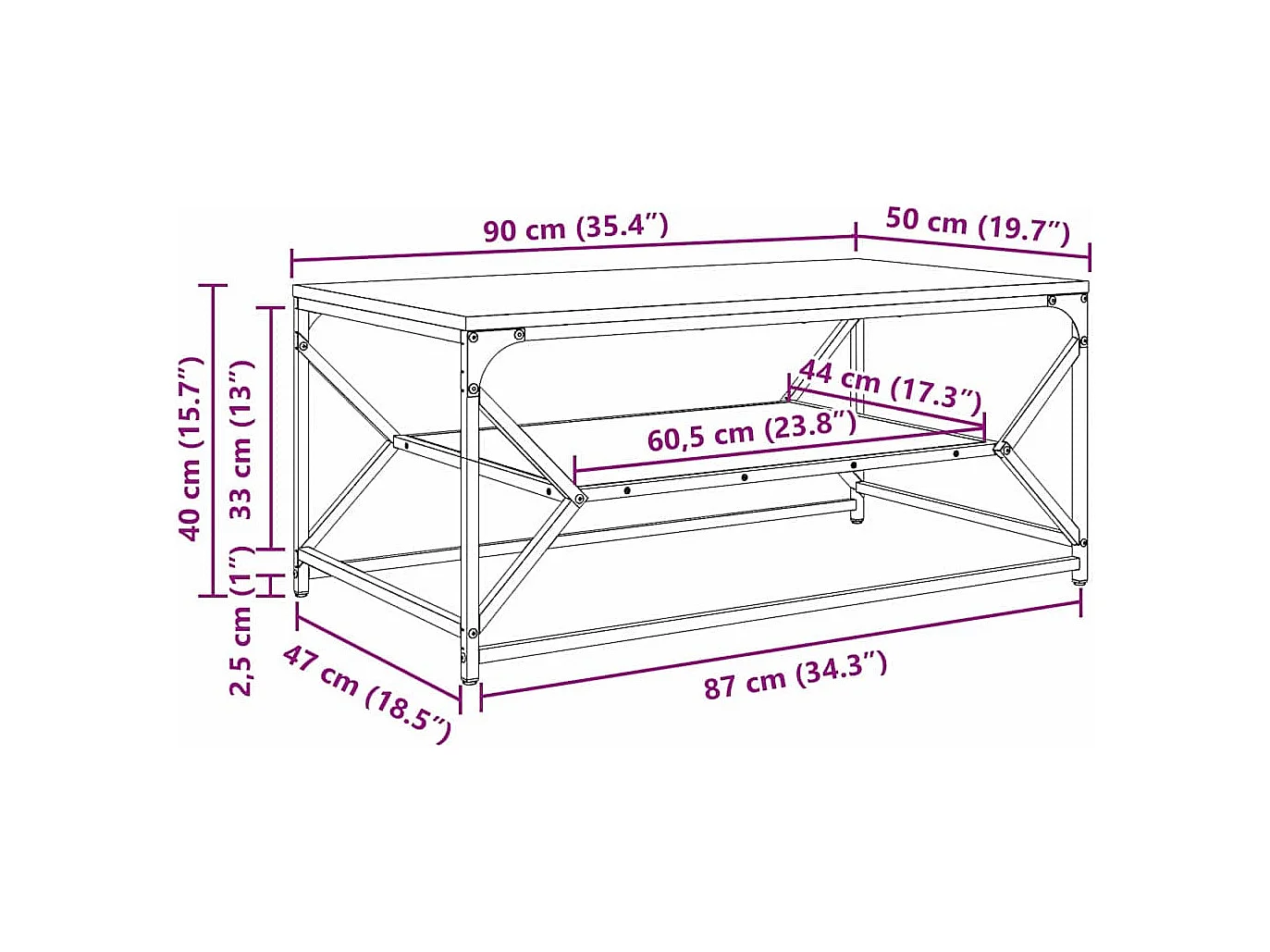 Salontafel Grijs sonoma 90 x 50 x 40 cm
