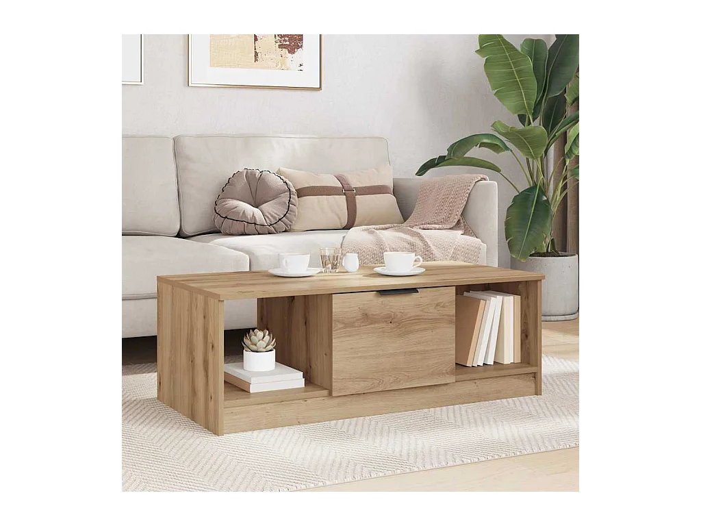 Table basse chêne artisanal 100 x 50 x 36 cm Bois d'ingénierie