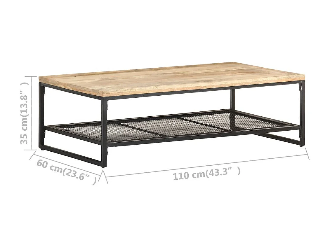 Mesa de centro de madera maciza de mango 110x60x35 cm
