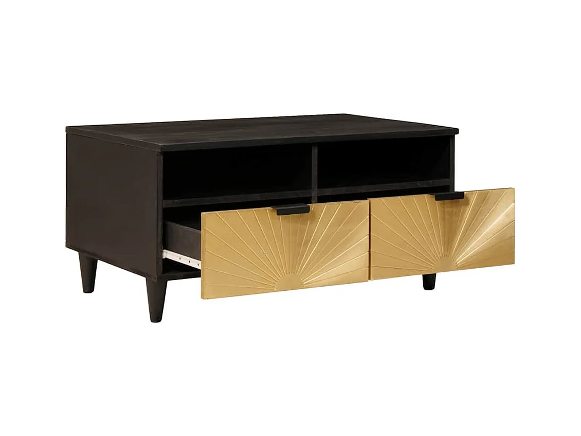 Mesa de Café con cajón Negro y dorado 80 x 54 x 40 cm