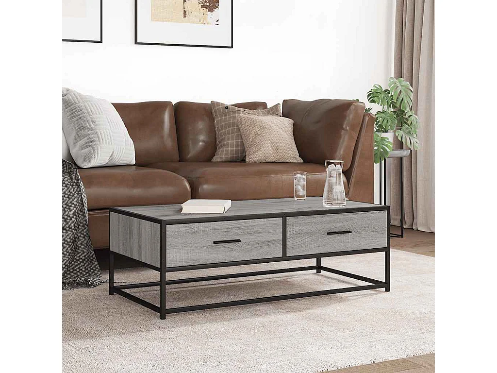 Mesa de centro madera ingeniería metal gris Sonoma 100x50x35 cm