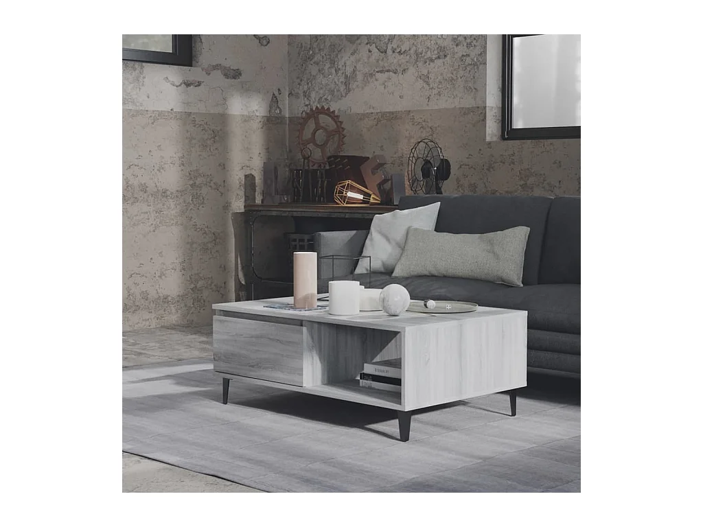 Table basse sonoma gris 90x60x35 cm bois d'ingénierie