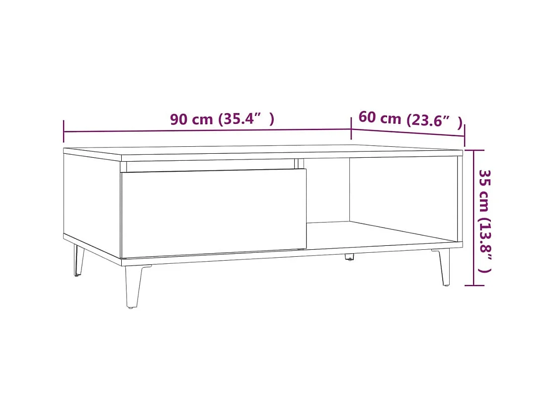 Table basse sonoma gris 90x60x35 cm bois d'ingénierie