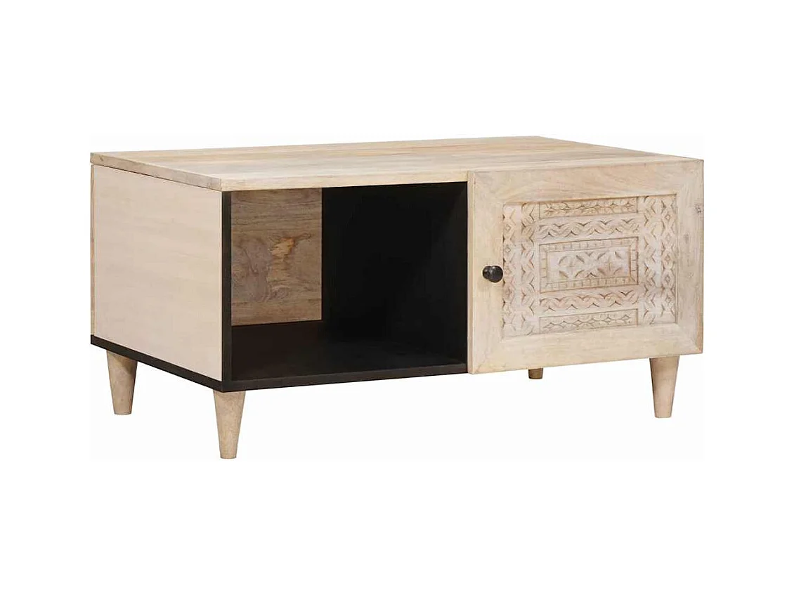 Table basse Beige 80 x 50 x 40 cm bois de manguier massif