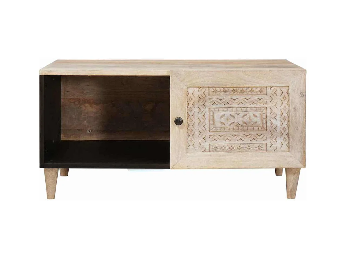 Table basse Beige 80 x 50 x 40 cm bois de manguier massif
