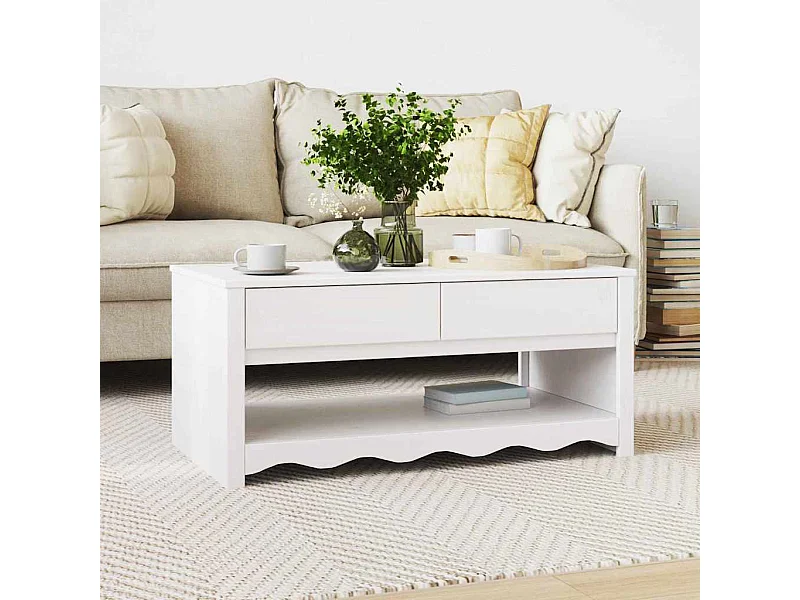Table basse Drammen Blanc 99 x 55 x 45 cm Bois massif en pin