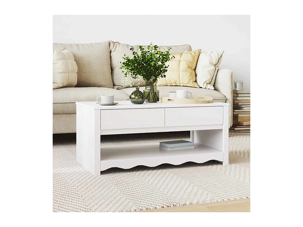 Table basse Drammen Blanc 99 x 55 x 45 cm Bois massif en pin
