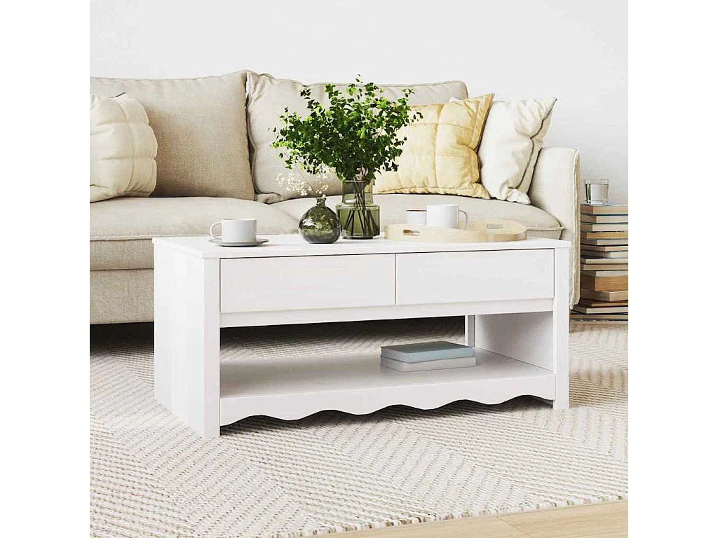 Table basse Drammen Blanc 99 x 55 x 45 cm Bois massif en pin