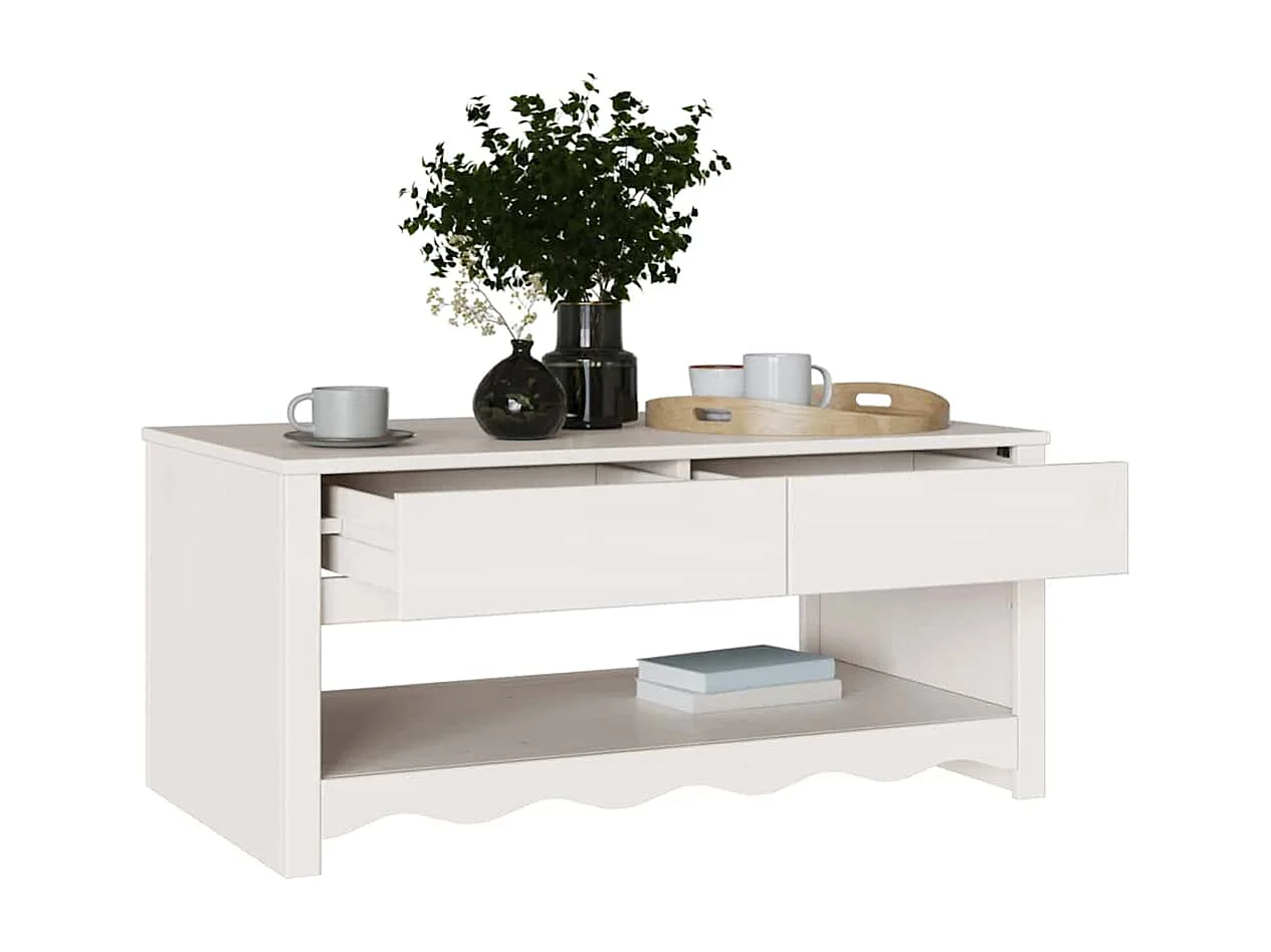 Table basse Drammen Blanc 99 x 55 x 45 cm Bois massif en pin