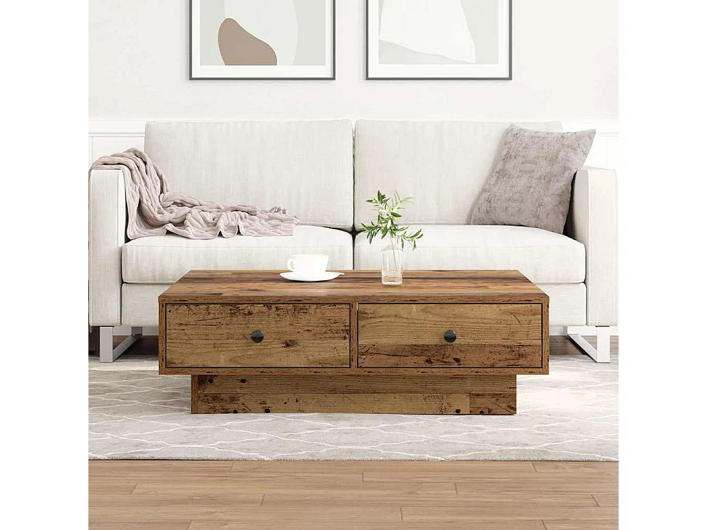 Salontafel Oud hout 90 x 90 x 28 cm Bewerkt hout