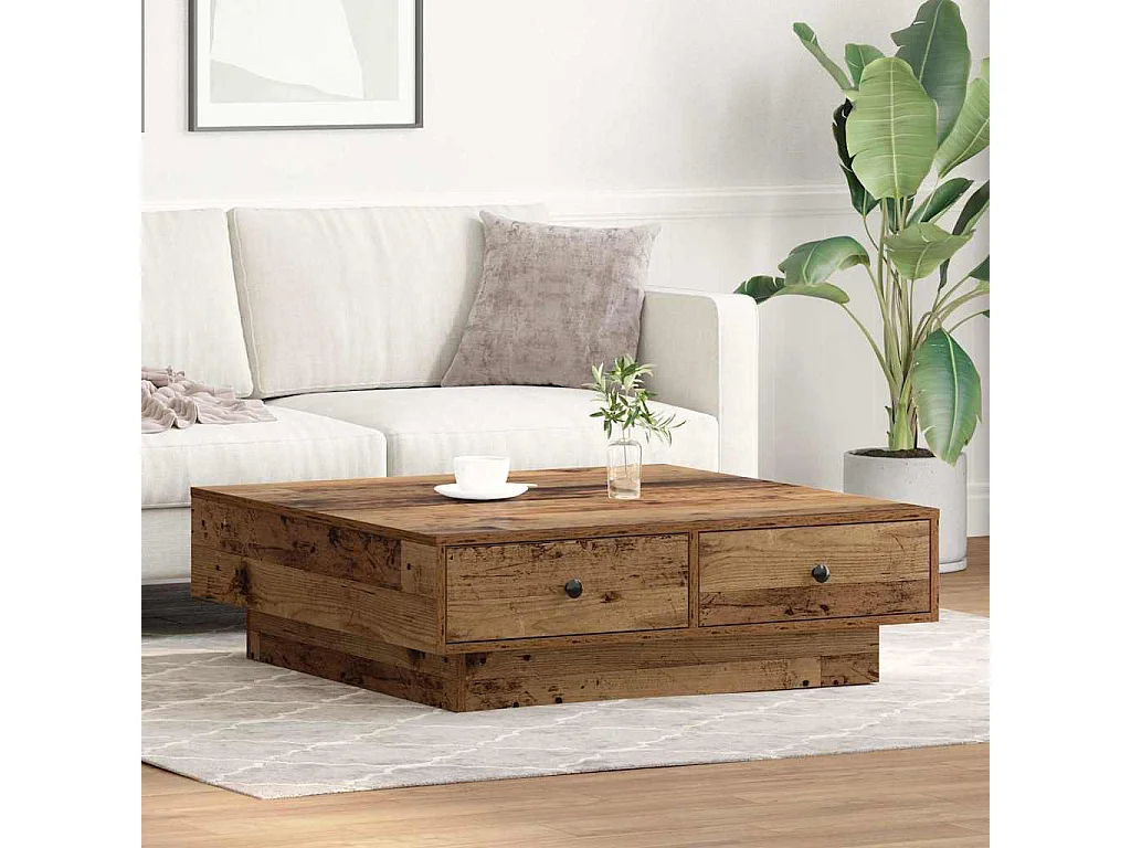 Salontafel Oud hout 90 x 90 x 28 cm Bewerkt hout