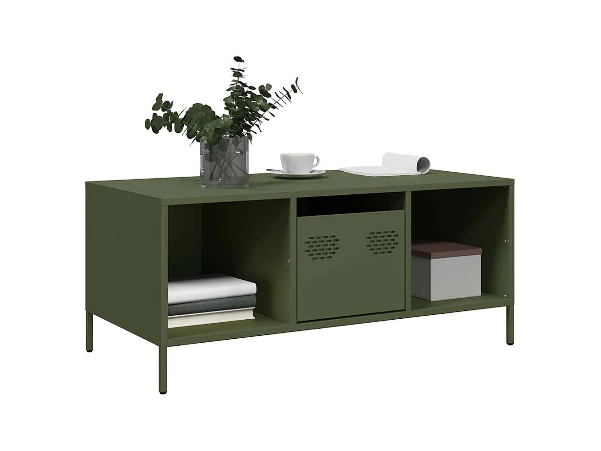 Table basse vert olive 101,5x50x43,5 cm acier laminé à froid