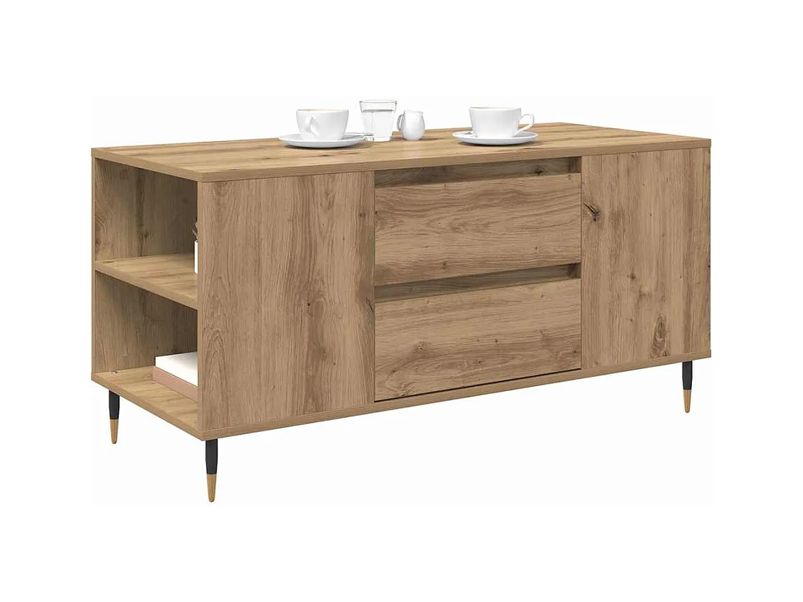 Table basse avec tiroir chêne artisanal 102 x 44,5 x 50 cm
