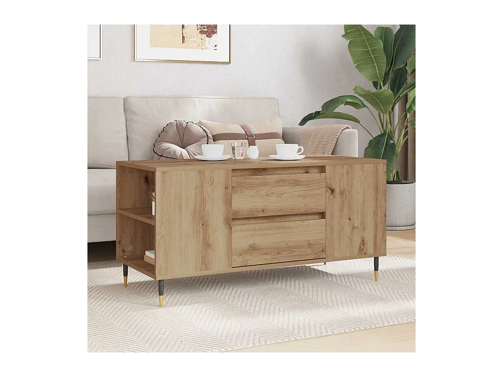 Table basse avec tiroir chêne artisanal 102 x 44,5 x 50 cm