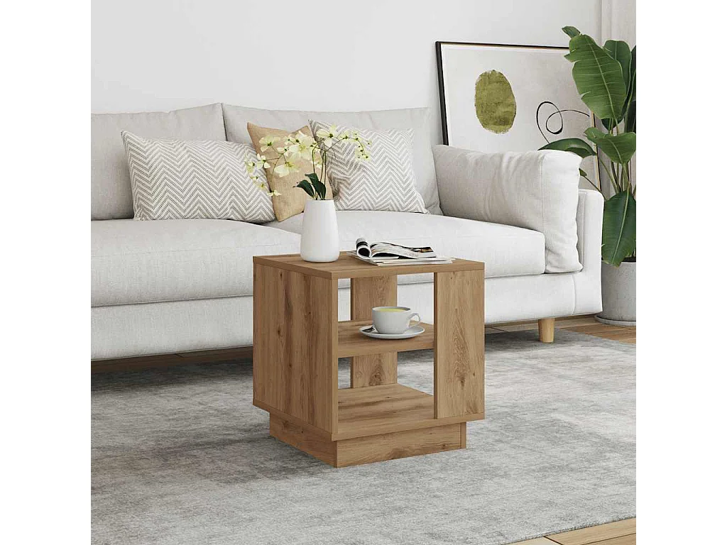 Table basse chêne artisanal 40x40x43 cm bois d'ingénierie