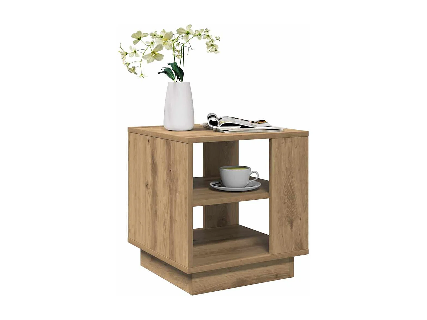 Table basse chêne artisanal 40x40x43 cm bois d'ingénierie