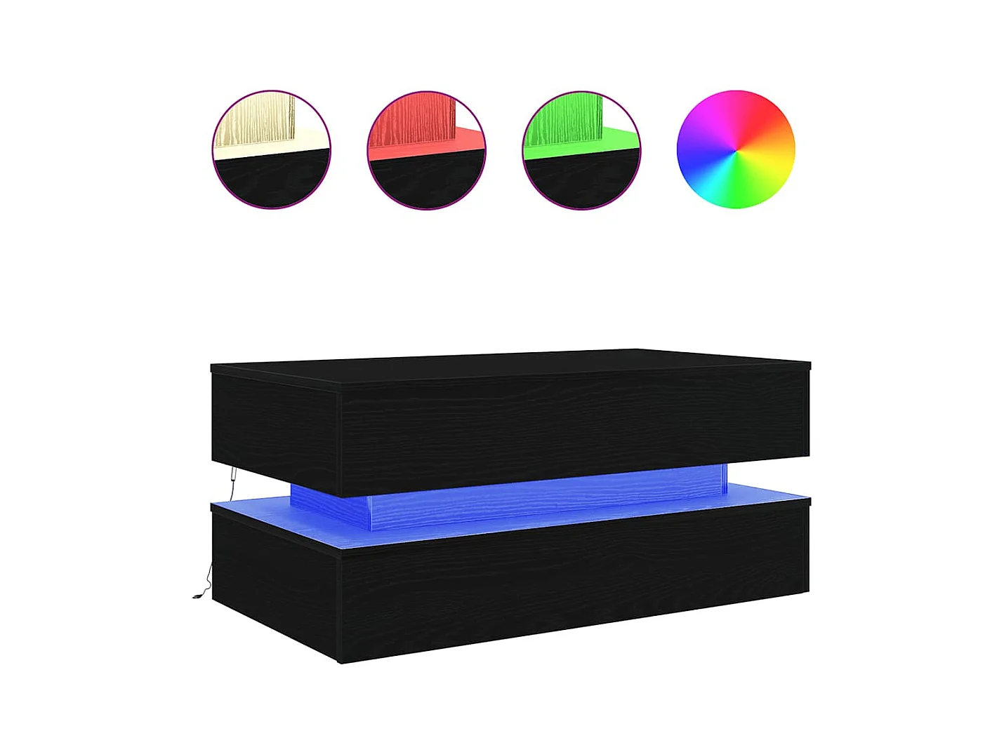 Table basse avec lumières LED chêne noir 90x50x40 cm