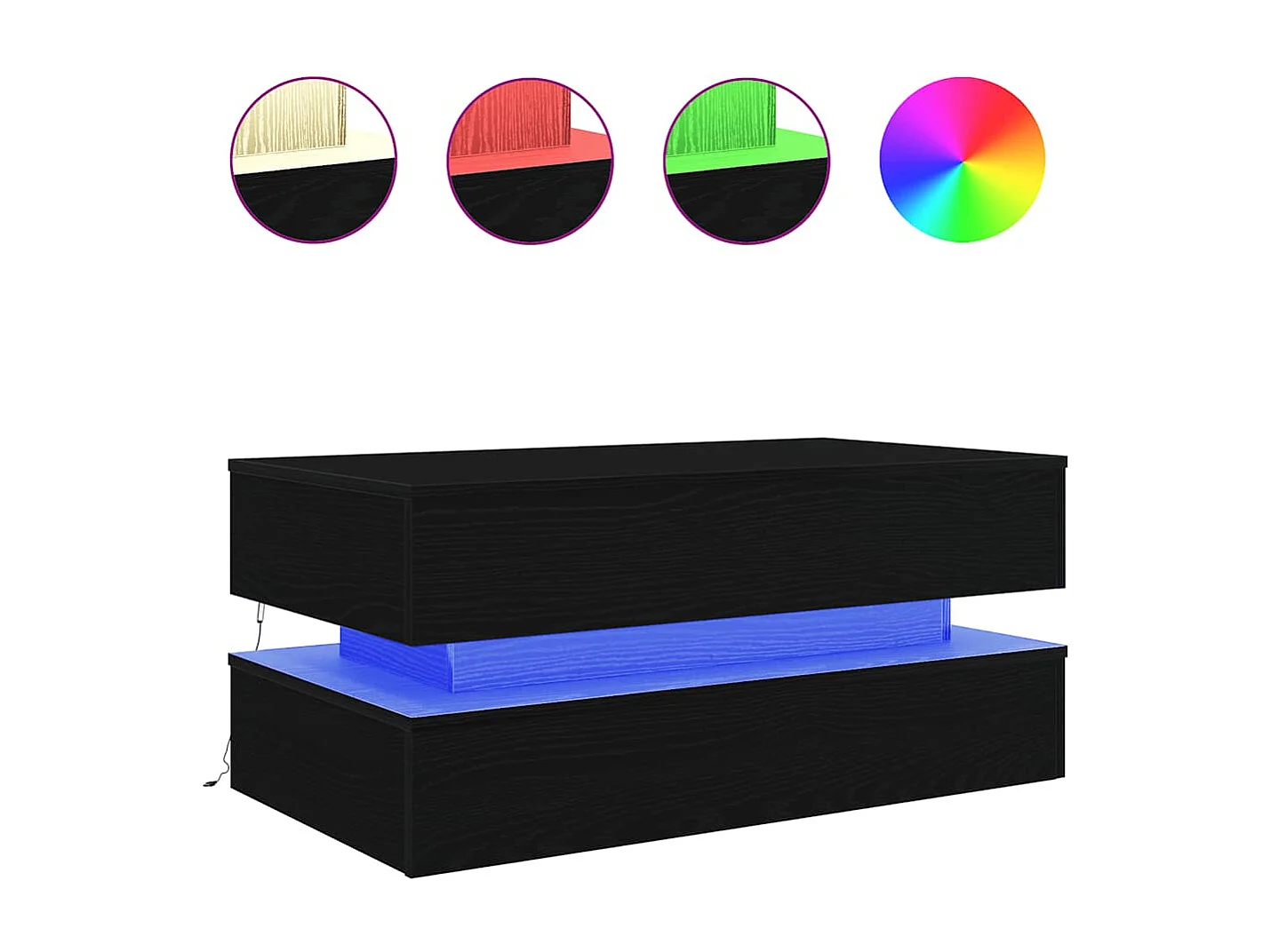 Table basse avec lumières LED chêne noir 90x50x40 cm