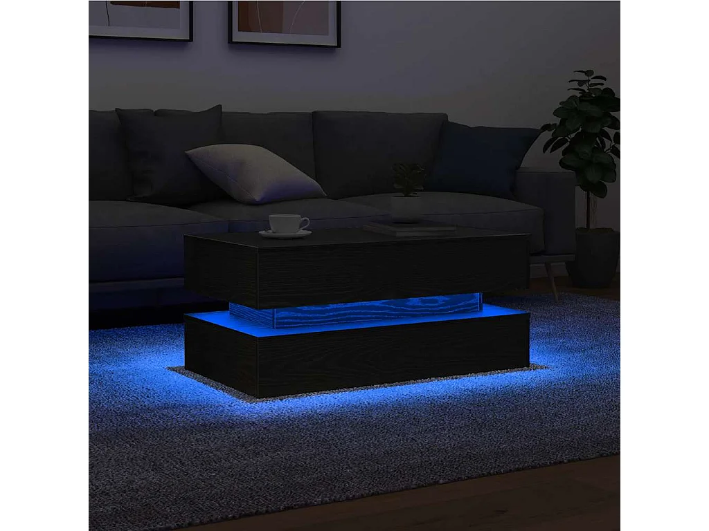 Table basse avec lumières LED chêne noir 90x50x40 cm