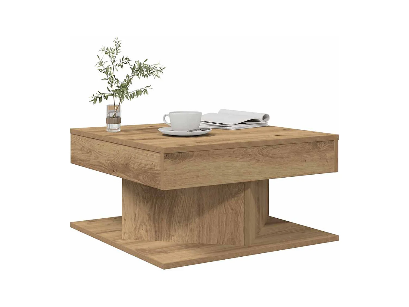 Table basse chêne artisanal 55x55x30 cm bois d'ingénierie