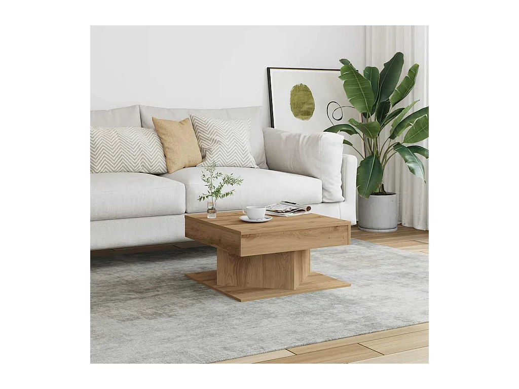 Table basse chêne artisanal 55x55x30 cm bois d'ingénierie