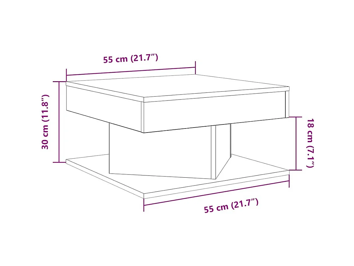 Table basse chêne artisanal 55x55x30 cm bois d'ingénierie