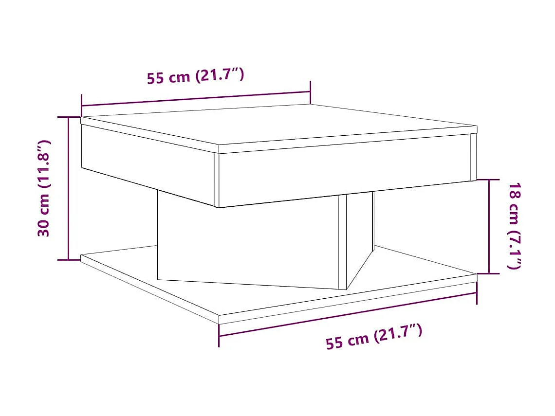 Mesa centro 55x55x30 cm derivados de madeira carvalho artisiano