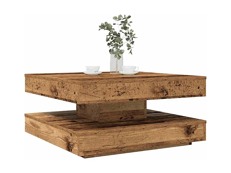 Table basse rotative à 360 degrés vieux bois 70x70x34,5 cm