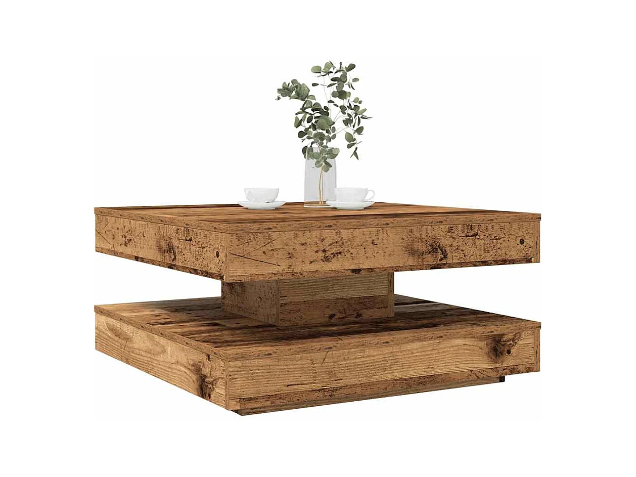 Table basse rotative à 360 degrés vieux bois 70x70x34,5 cm