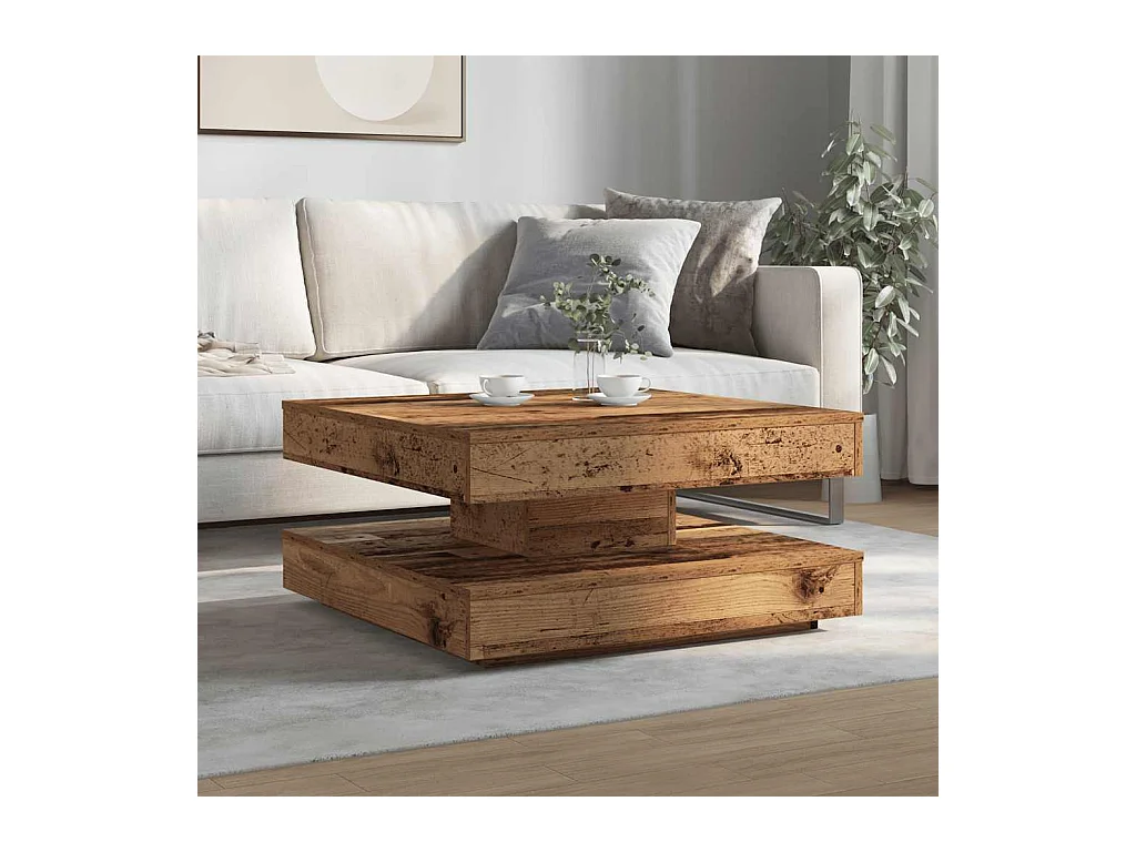 Table basse rotative à 360 degrés vieux bois 70x70x34,5 cm