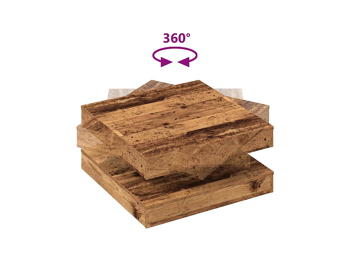 Table basse rotative à 360 degrés vieux bois 70x70x34,5 cm