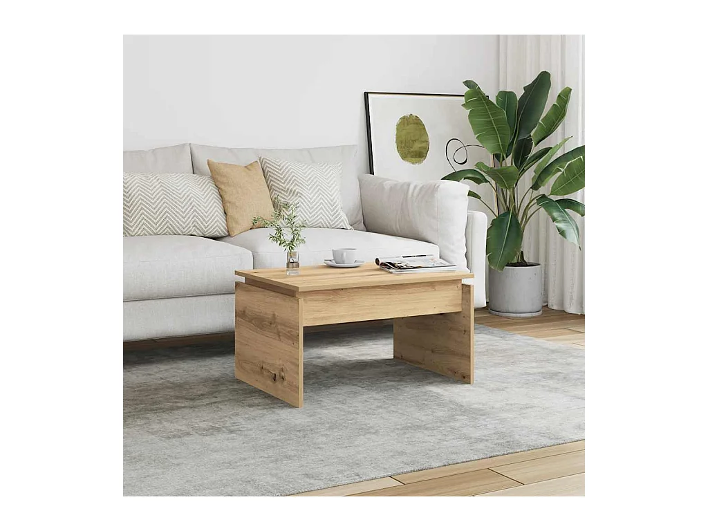 Table basse chêne artisanal 68x50x38 cm bois d'ingénierie