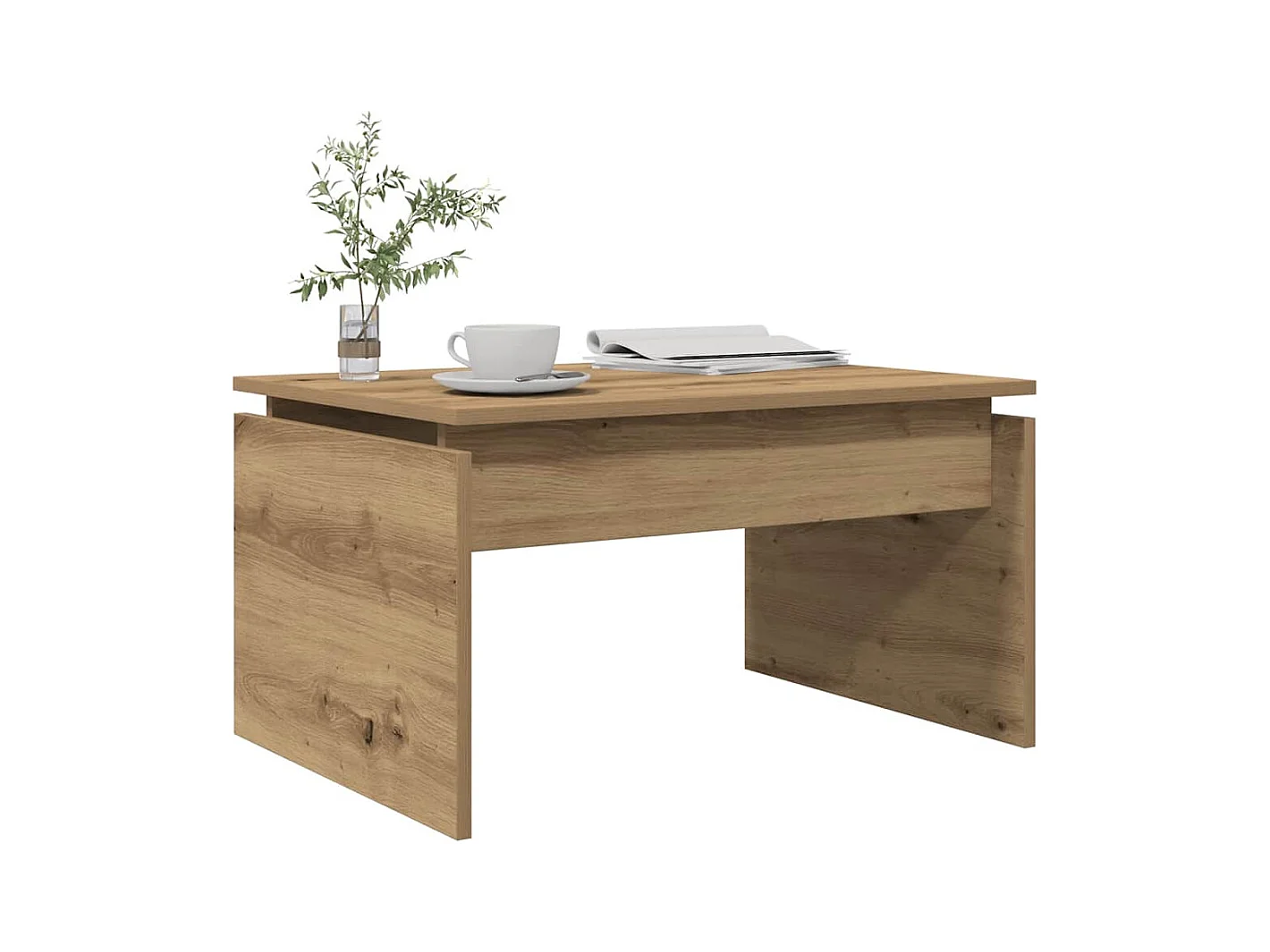 Table basse chêne artisanal 68x50x38 cm bois d'ingénierie